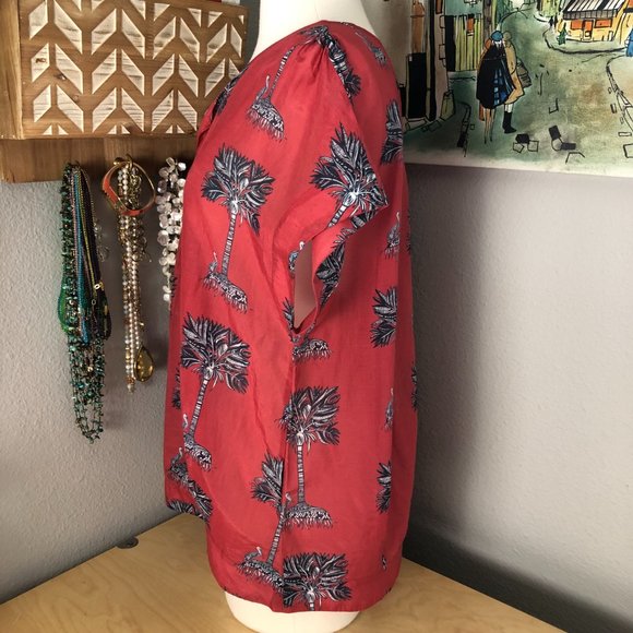 VILAGALLO Silk Blend Boho Ethnic Short Sleeve Blouse - Picture 2 of 9